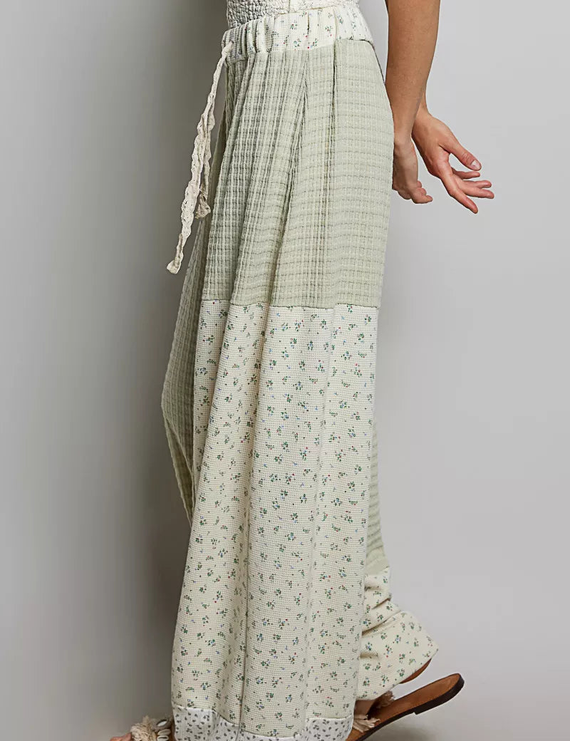 POL Patchwork Mixed Knit Wide Leg Pants on Simply Obsessed