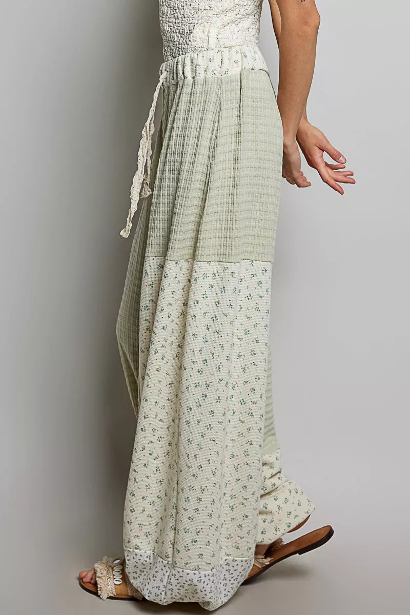 POL Patchwork Mixed Knit Wide Leg Pants on Simply Obsessed