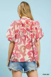 UMGEE Mix Paisley Print Peasant Top with Tie Neck **DEBUT SALE** on Simply Obsessed