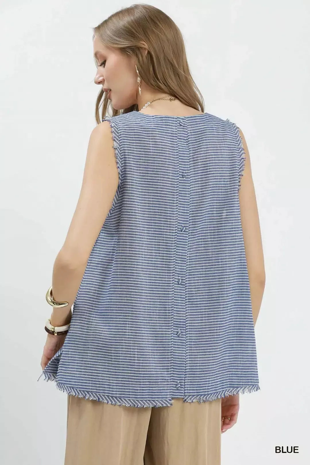 UMGEE Stripe Fringe Trim Sleeveless Top on Simply Obsessed