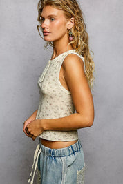 POL Floral Round Neck Cropped Ribbed Tank on Simply Obsessed