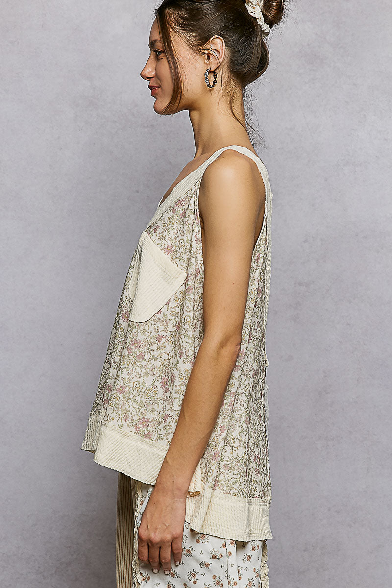 POL Floral V-Neck Tank with Front Pocket. **SALE** on Simply Obsessed