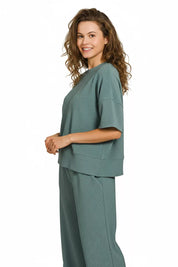ZENANA Ribbed Round Neck Tee & Pants Set on Simply Obsessed