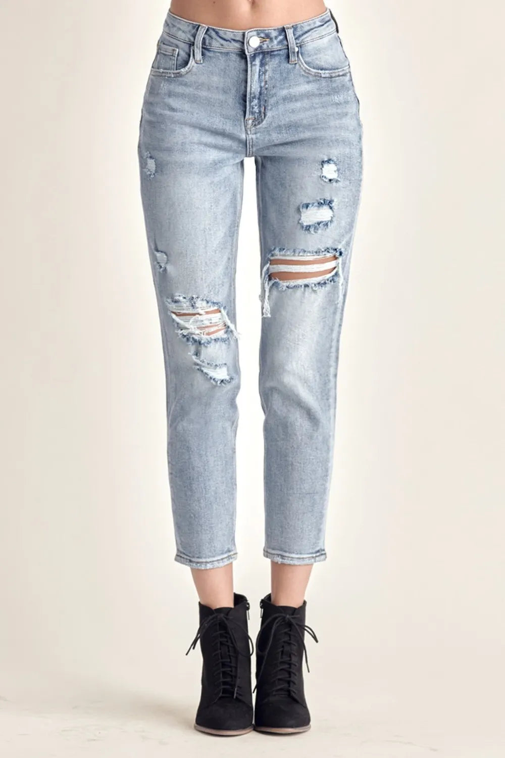 RISEN Distressed Slim Cropped Jeans on Simply Obsessed
