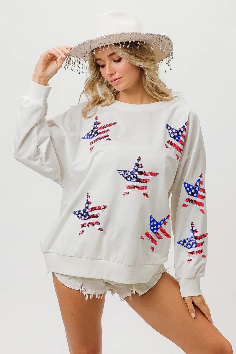 BIBI American Flag Sequin Star Sweatshirt on Simply Obsessed