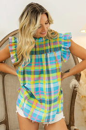 BiBi Multi Color Check Plaid Woven Top on Simply Obsessed