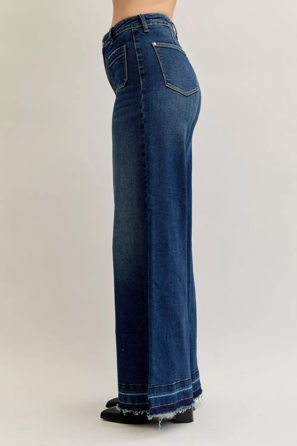 JUDY BLUE High Waist Palazzo Jeans with Front Patch Pockets on Simply Obsessed