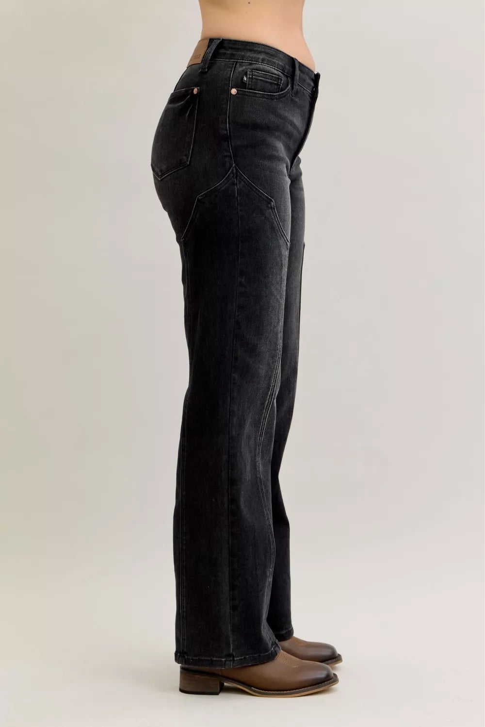 Judy Blue Mid Rise Straight Western Seam Detail Jeans on Simply Obsessed