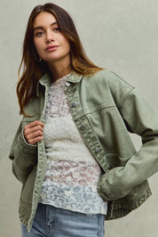 SO ME Vintage Washed Button Twill Shacket on Simply Obsessed