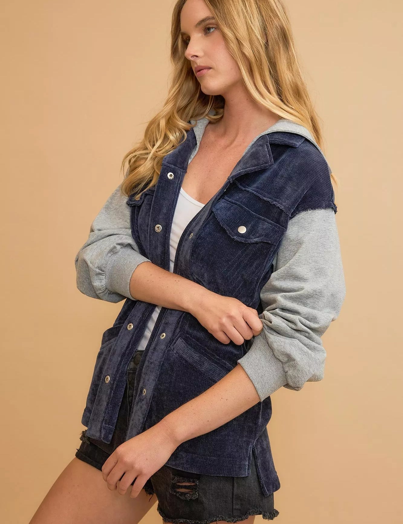 Umgee Contrast Hooded Chenille Jacket on Simply Obsessed