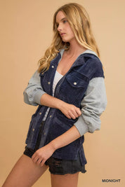 Umgee Contrast Hooded Chenille Jacket on Simply Obsessed