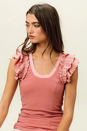 BiBi Rib Knit With Textured Ruffled Top on Simply Obsessed