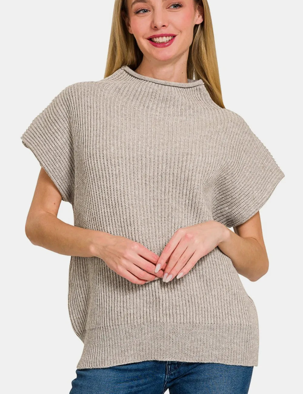 Zenana Short Sleeve Mock Neck Sweater on Simply Obsessed