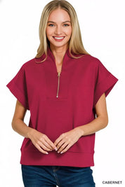 Zenana Scuba High Neck Half Zip Top on Simply Obsessed