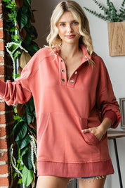 FIRST LOVE Grommet Split Neck Kangaroo Pocket Sweatshirt **FALL DEBUT SALE** on Simply Obsessed