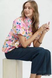 UMGEE Folk Art Print Top with Smocked Detail on Simply Obsessed