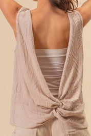 BIBI Textured Sweather Knit Twist Back Sleeveless Top on Simply Obsessed