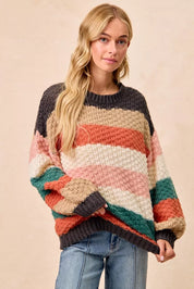 BiBi Stripes Color Block Chunky Sweater on Simply Obsessed