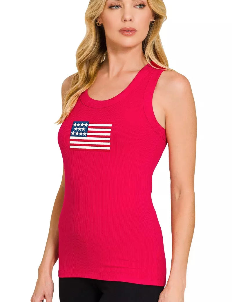 Zenana Ribbed American Flag Scoop Neck Tank Top on Simply Obsessed