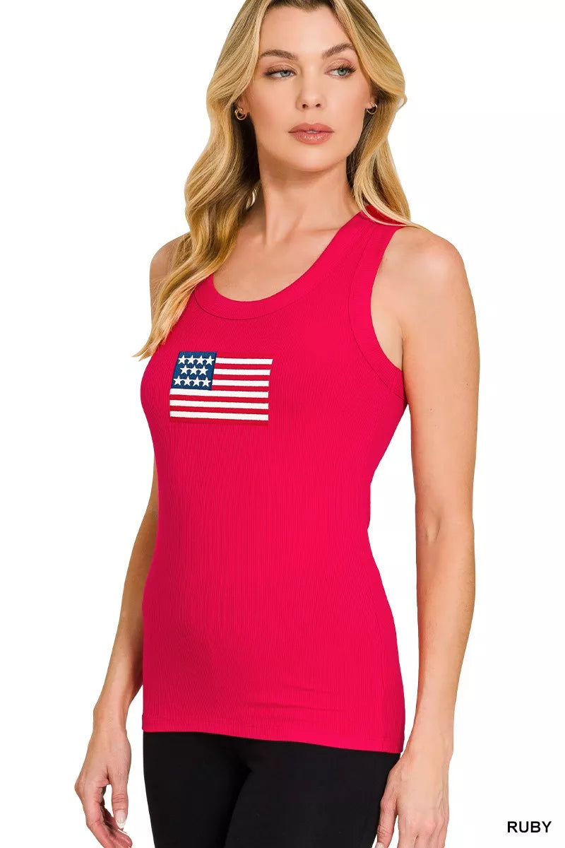Zenana Ribbed American Flag Scoop Neck Tank Top on Simply Obsessed