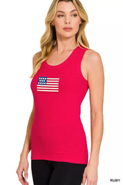 Zenana Ribbed American Flag Scoop Neck Tank Top on Simply Obsessed