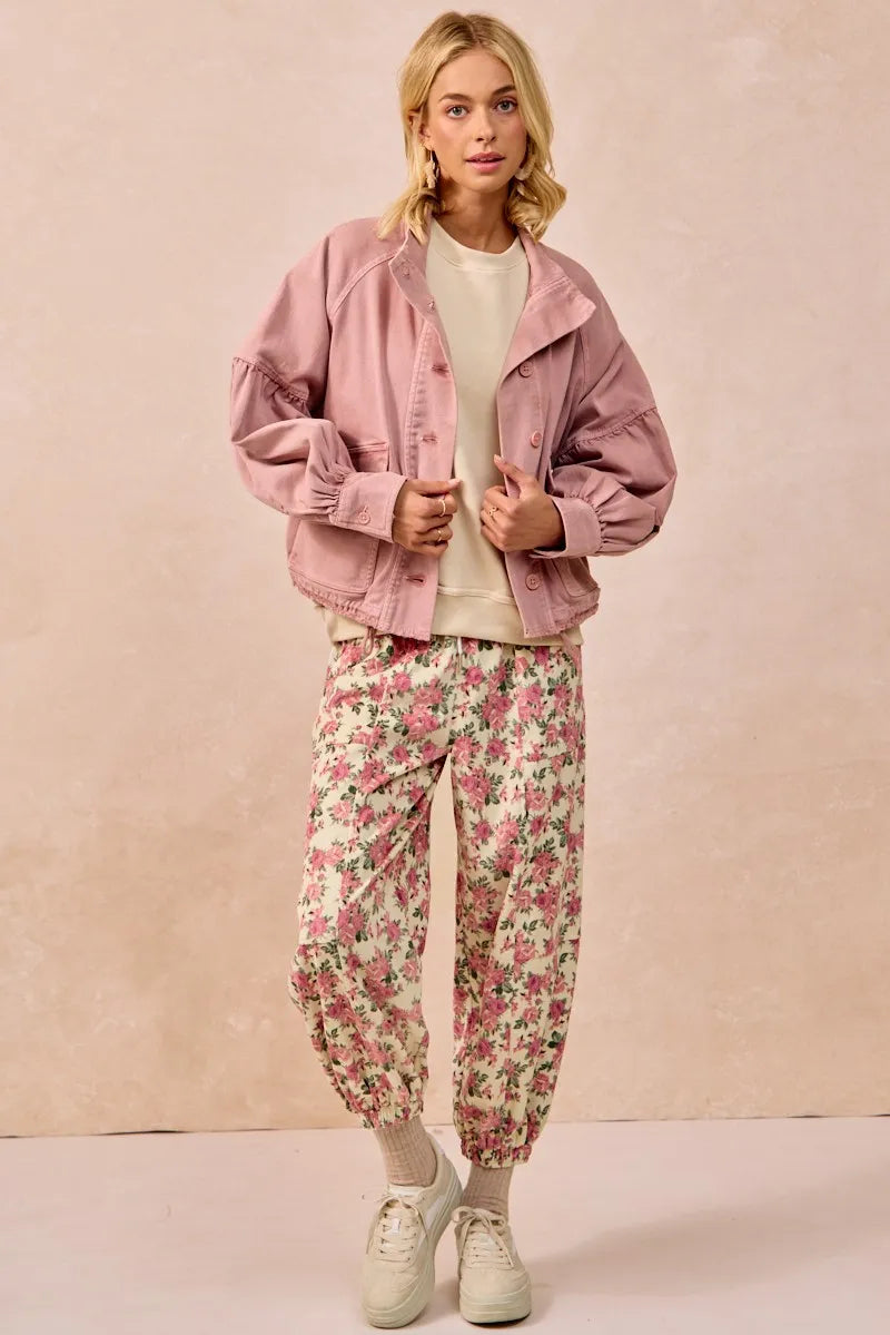 BIBI Floral Printed Twill Drawstring Pants With Elastic Band on Simply Obsessed