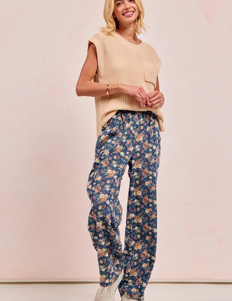 BiBi Washed Floral Print Wide Leg Jeans on Simply Obsessed