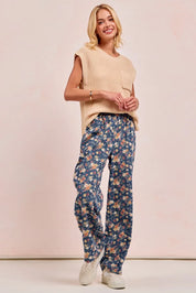BiBi Washed Floral Print Wide Leg Jeans on Simply Obsessed