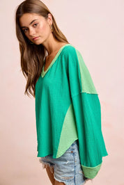 BIBI Textured Jersey Color Block Top With Cut Edge on Simply Obsessed