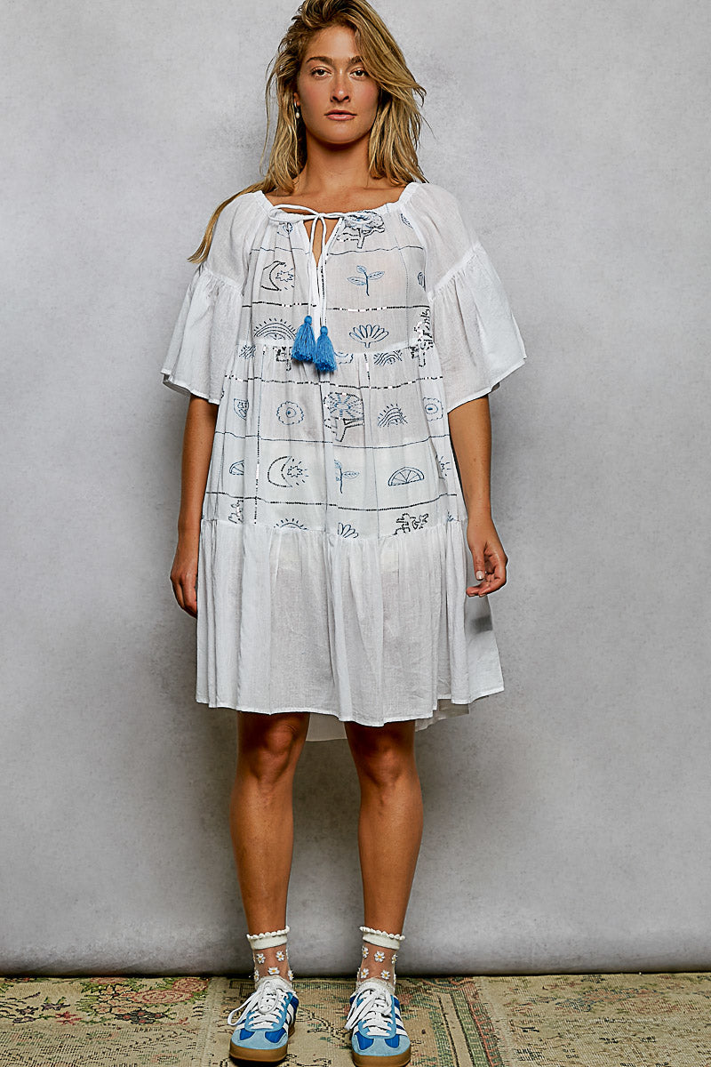 POL Tied Tassel Embroidery Half Flared Sleeve Mini Dress **DEBUT SALE** on Simply Obsessed