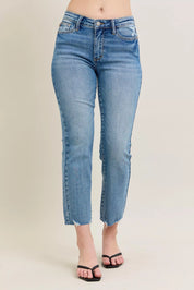 JUDY BLUE Mr Vintage Wash Destroy Hem Kick Flare Jeans on Simply Obsessed