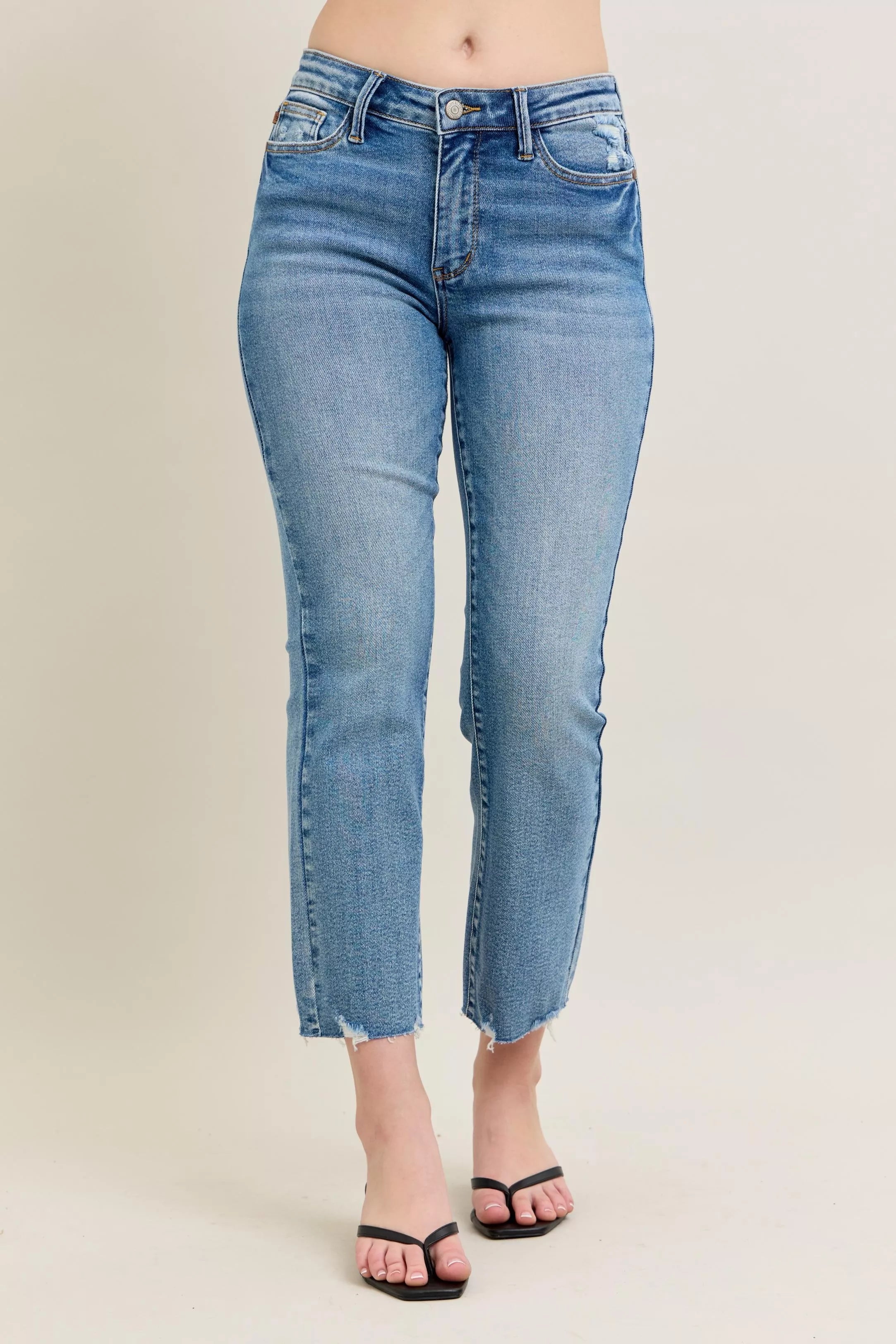 JUDY BLUE Mr Vintage Wash Destroy Hem Kick Flare Jeans on Simply Obsessed