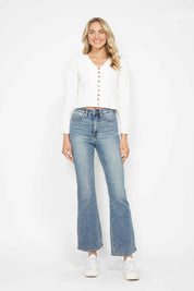 JUDY BLUE Full Size Tummy Control Back Embroidered Pocketed Bootcut Jeans Plus Size on Simply Obsessed