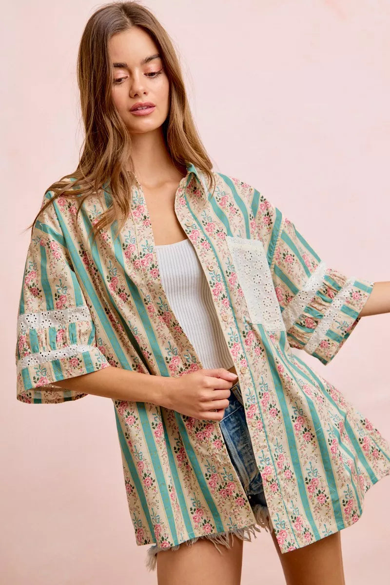 BIBI Eyelet Lace And Floral Mix And Match Shirt Top on Simply Obsessed