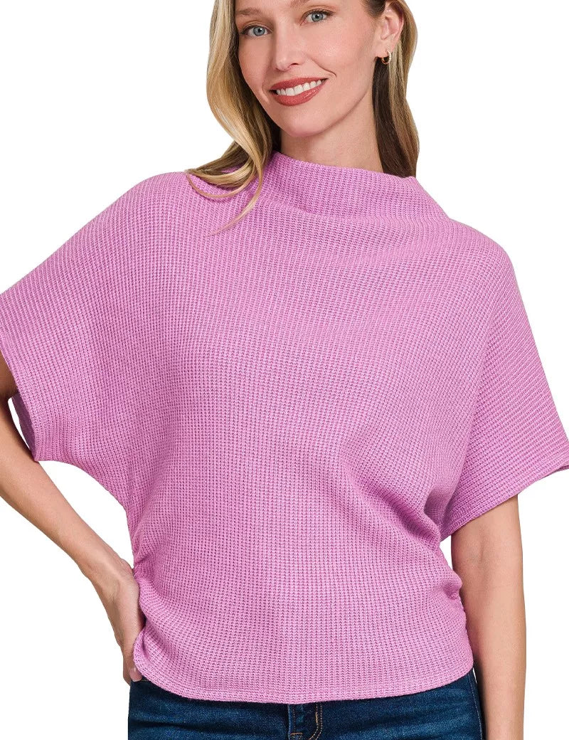 ZENANA Mock Neck Sweater with Side Shirred on Simply Obsessed