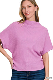ZENANA Mock Neck Sweater with Side Shirred on Simply Obsessed