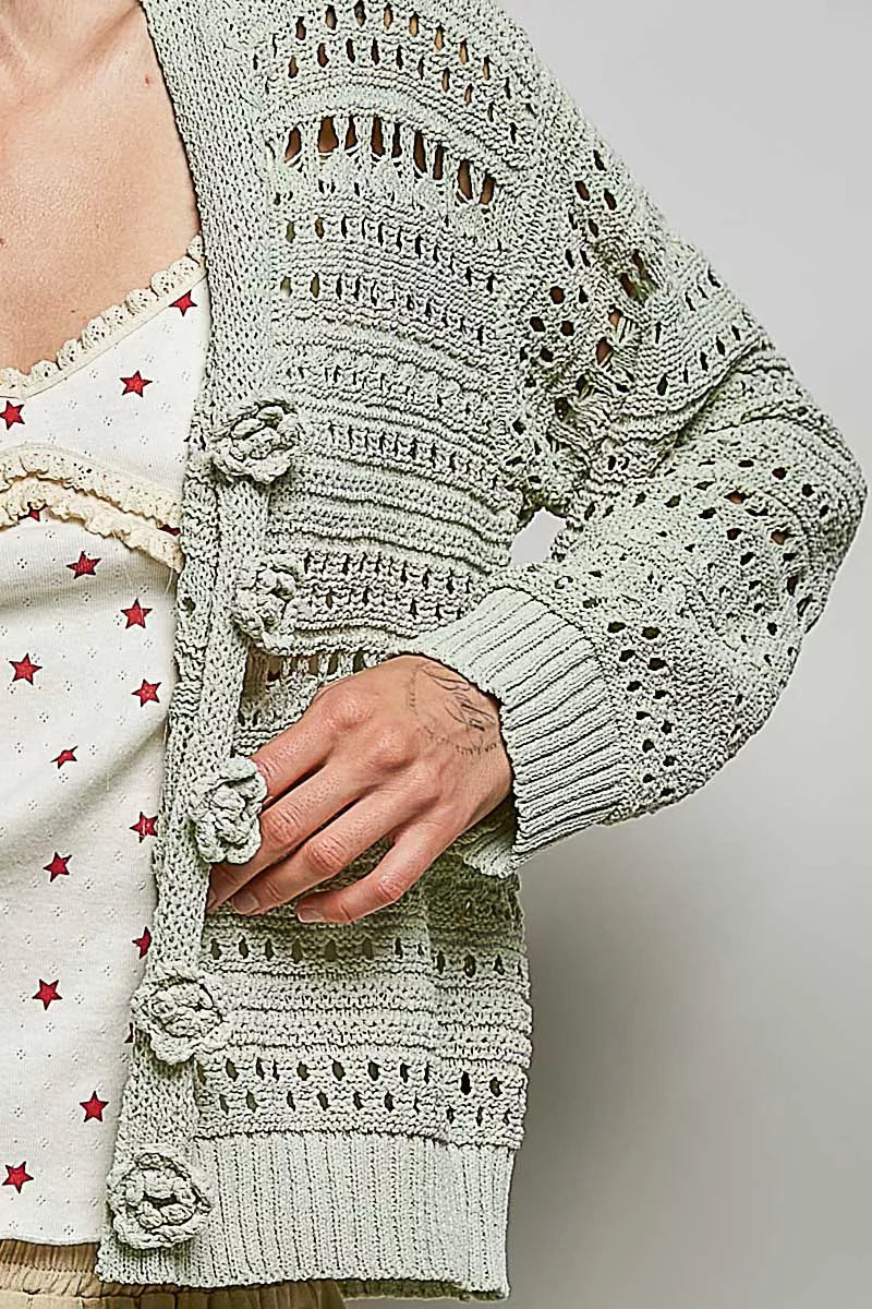 POL Open-Knit Floral Button Cardigan on Simply Obsessed