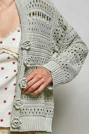 POL Open-Knit Floral Button Cardigan on Simply Obsessed