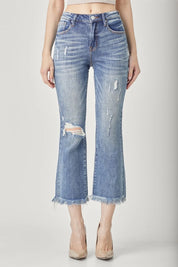 RISEN High Waist Distressed Cropped Bootcut Jeans on Simply Obsessed