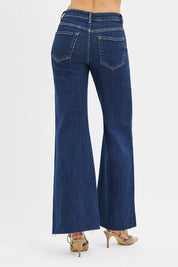 RISEN High Rise Wide Flare Jeans with Front Leather Pocket Detail on Simply Obsessed