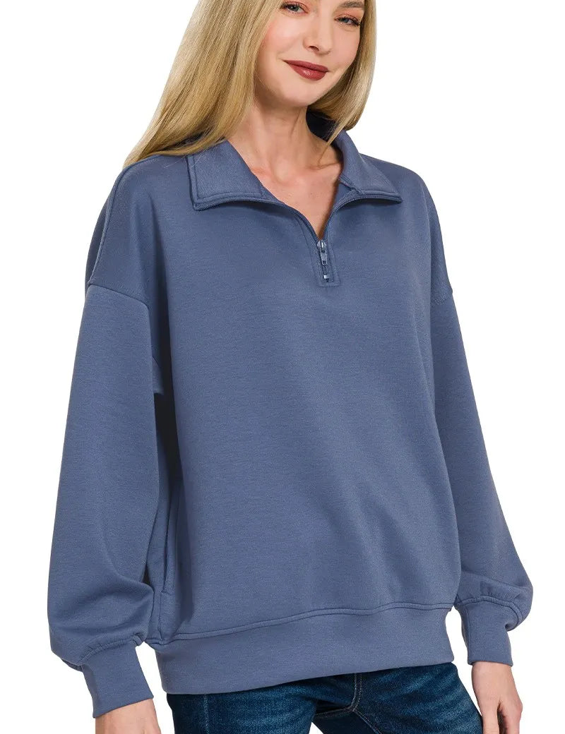 ZENANA Scuba Quarter-Zip Sweatshirt on Simply Obsessed