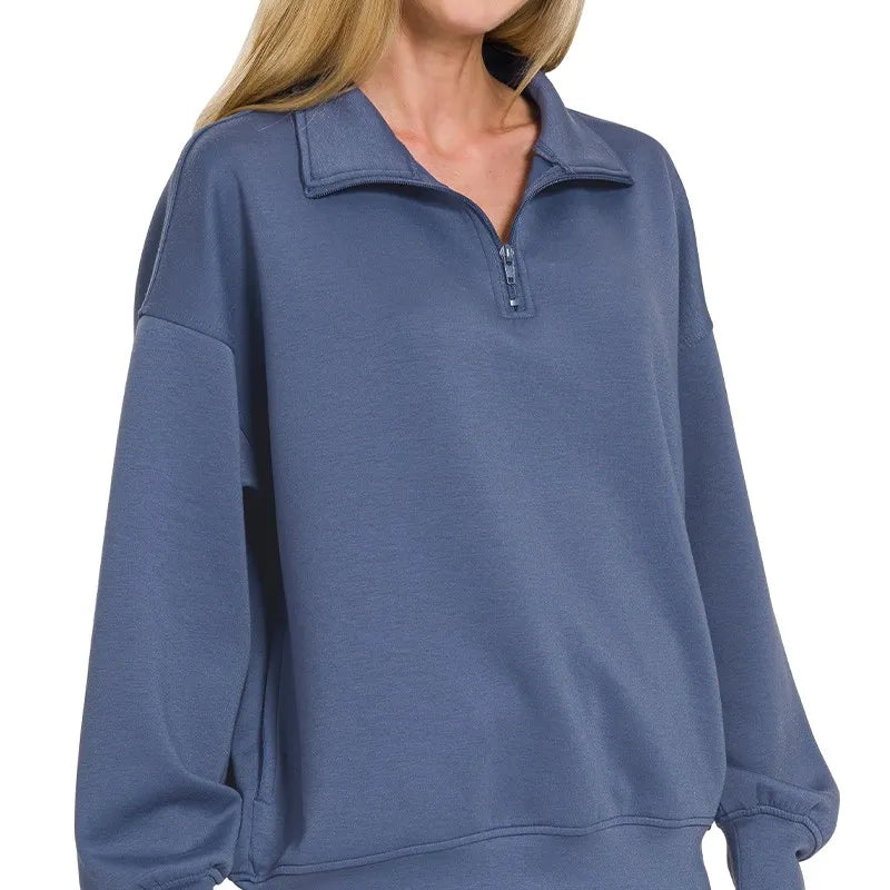 ZENANA Scuba Quarter-Zip Sweatshirt on Simply Obsessed