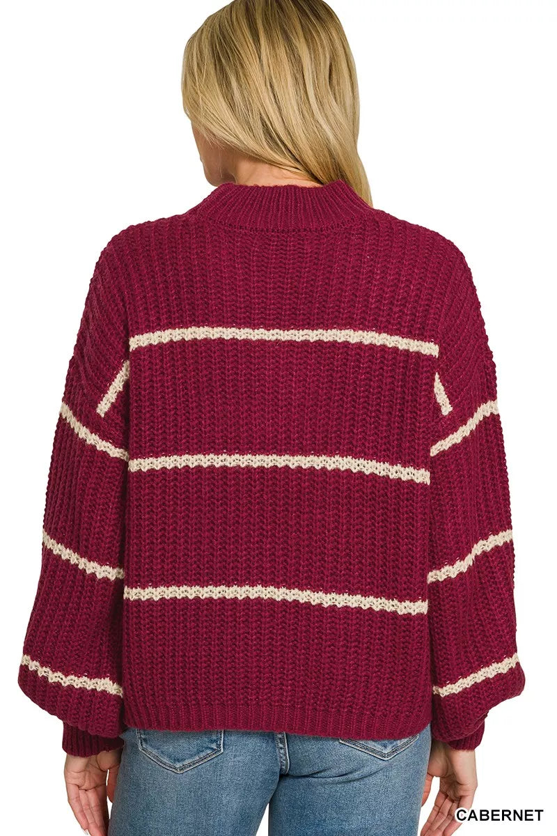 ZENANA Oversize Striped Sweater on Simply Obsessed