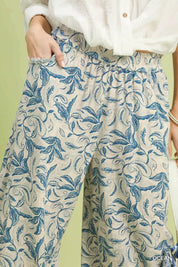 UMGEE Linen Printed Wide Leg Raw Hem Pants on Simply Obsessed