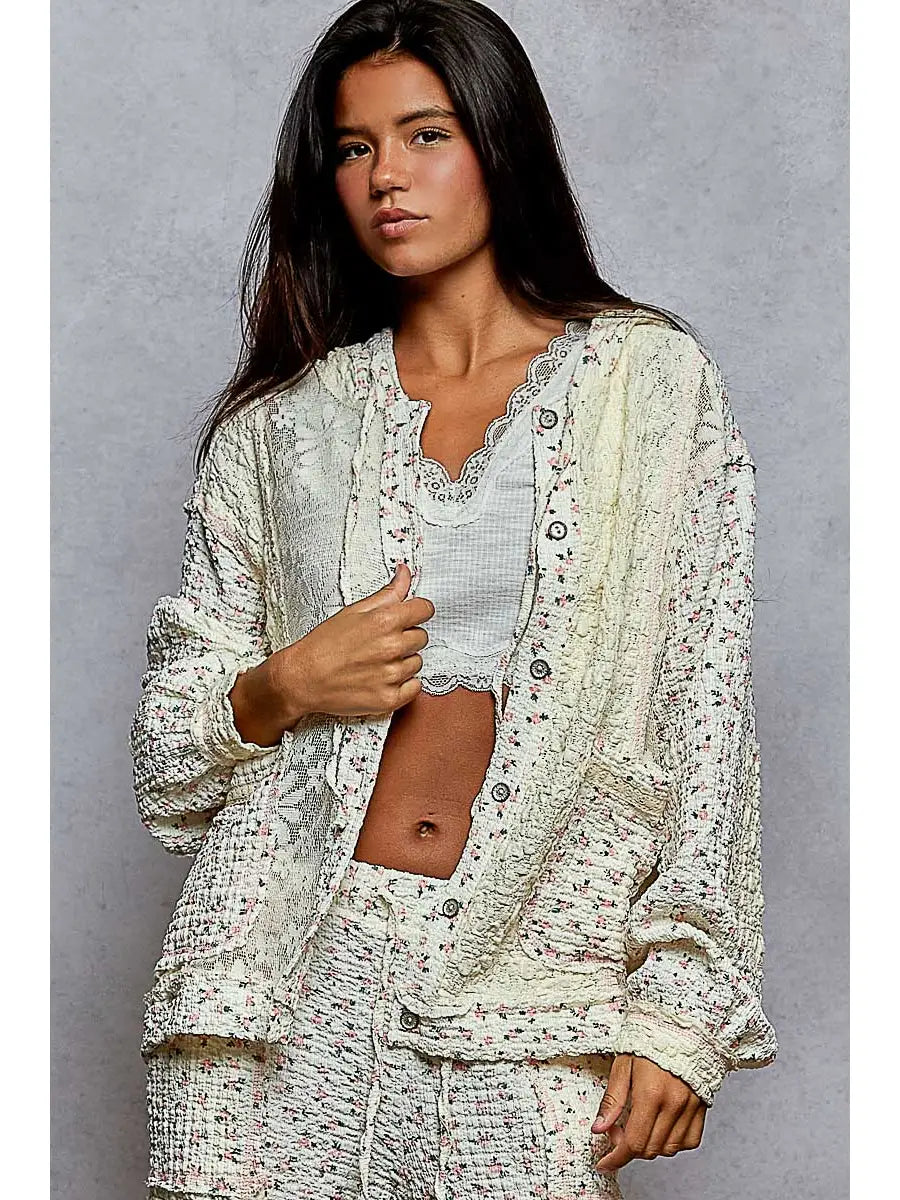 POL Balloon Sleeve Lace Floral Knit Jacket on Simply Obsessed