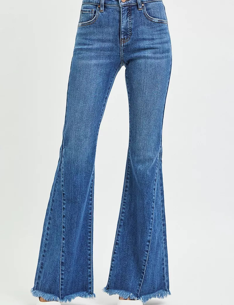 RISEN Mid Rise Flare Side Seam Detailing Jeans on Simply Obsessed