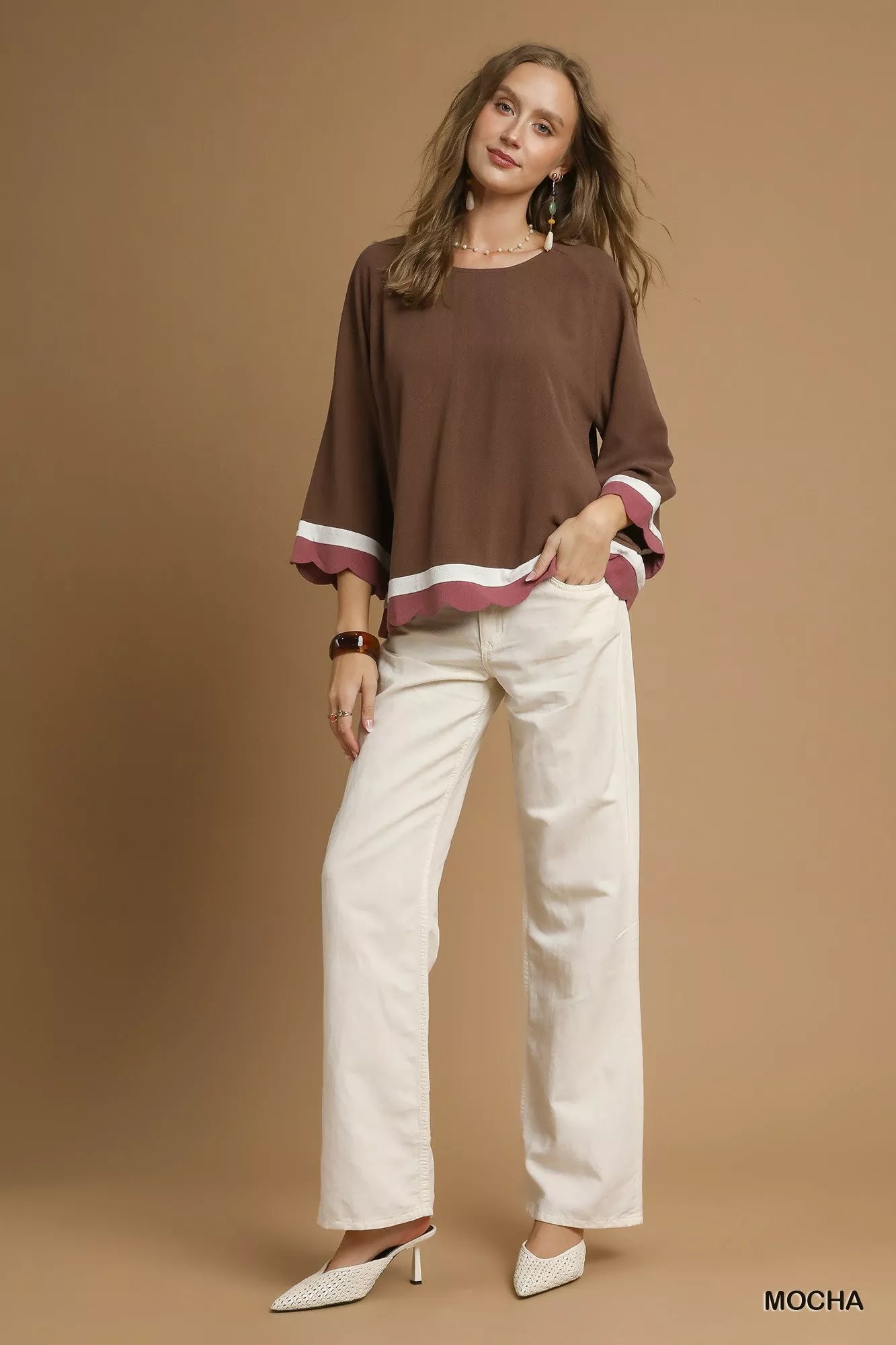 UMGEE Scalloped Hem Color Block Top on Simply Obsessed