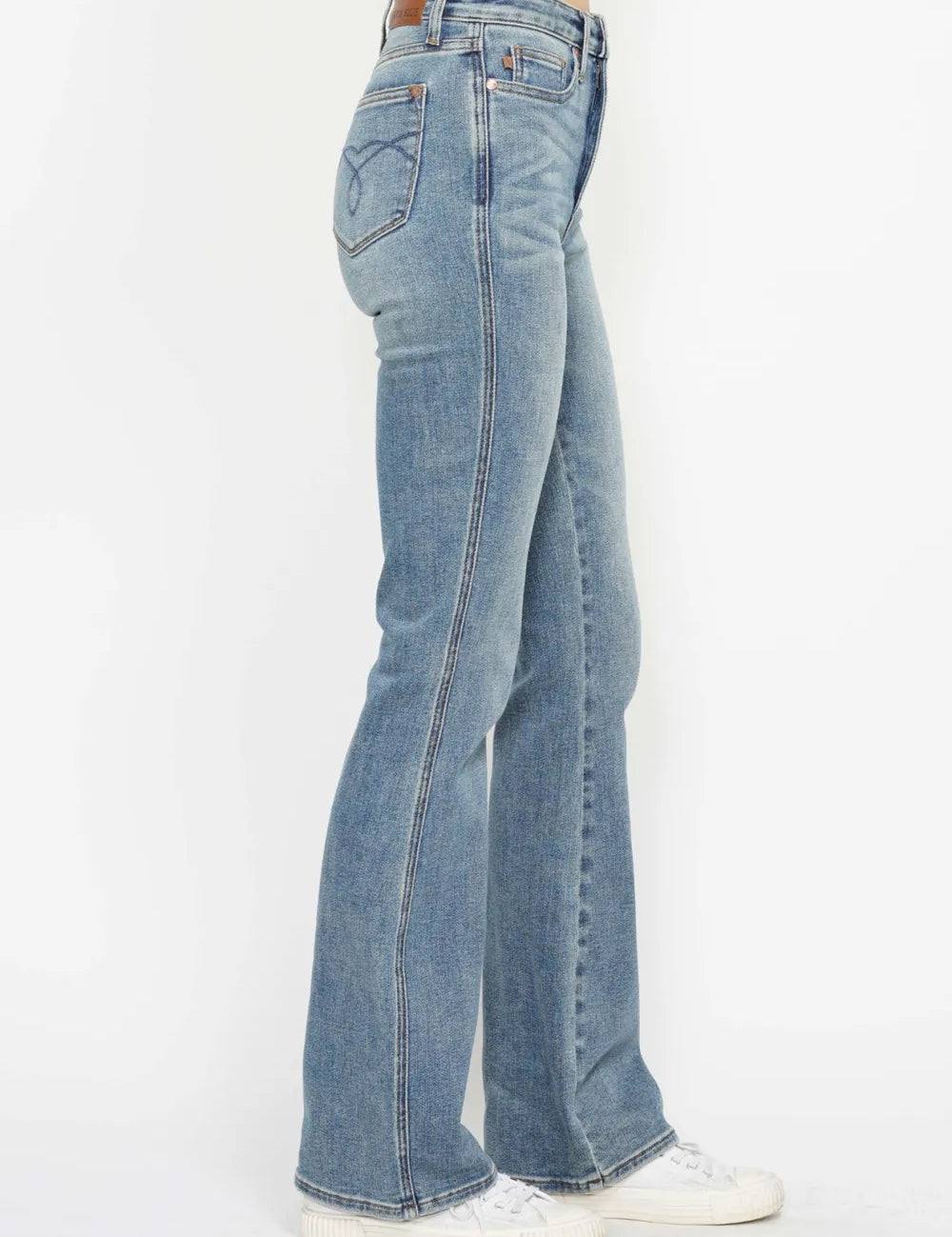 JUDY BLUE Full Size Tummy Control Back Embroidered Pocketed Bootcut Jeans Plus Size on Simply Obsessed