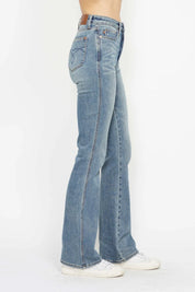JUDY BLUE Full Size Tummy Control Back Embroidered Pocketed Bootcut Jeans Plus Size on Simply Obsessed