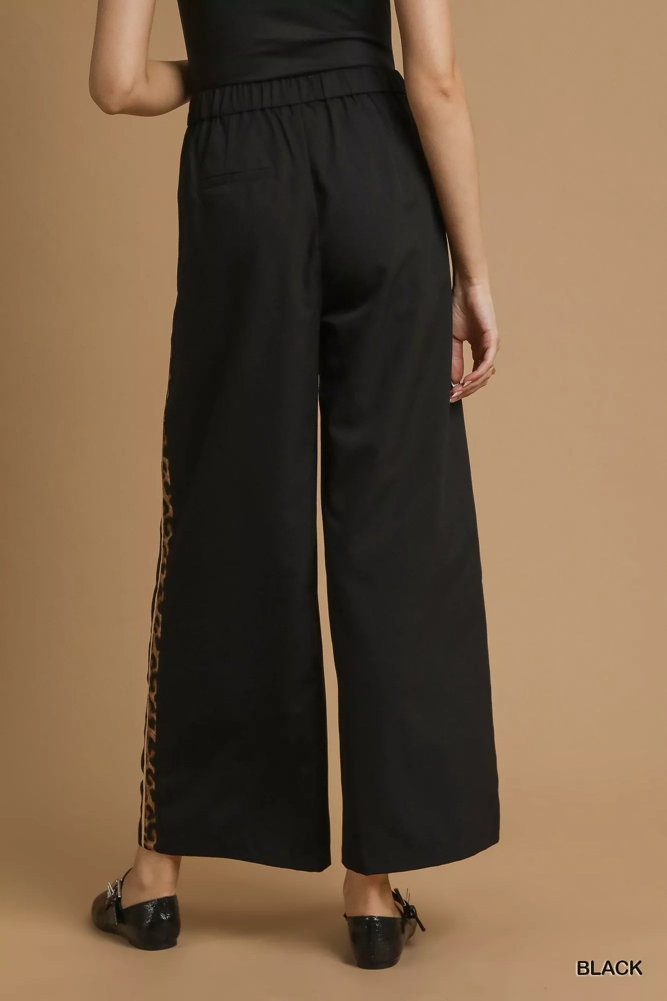 Umgee Front Pleated Wide-Leg Pants with Contrast Trim on Simply Obsessed